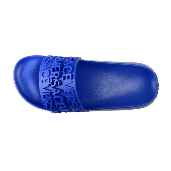 Versace Men\'s Cobalt Blue Logo Embossed Pool Slide Flip Flops Shoes US 13 IT 46 main image 4
